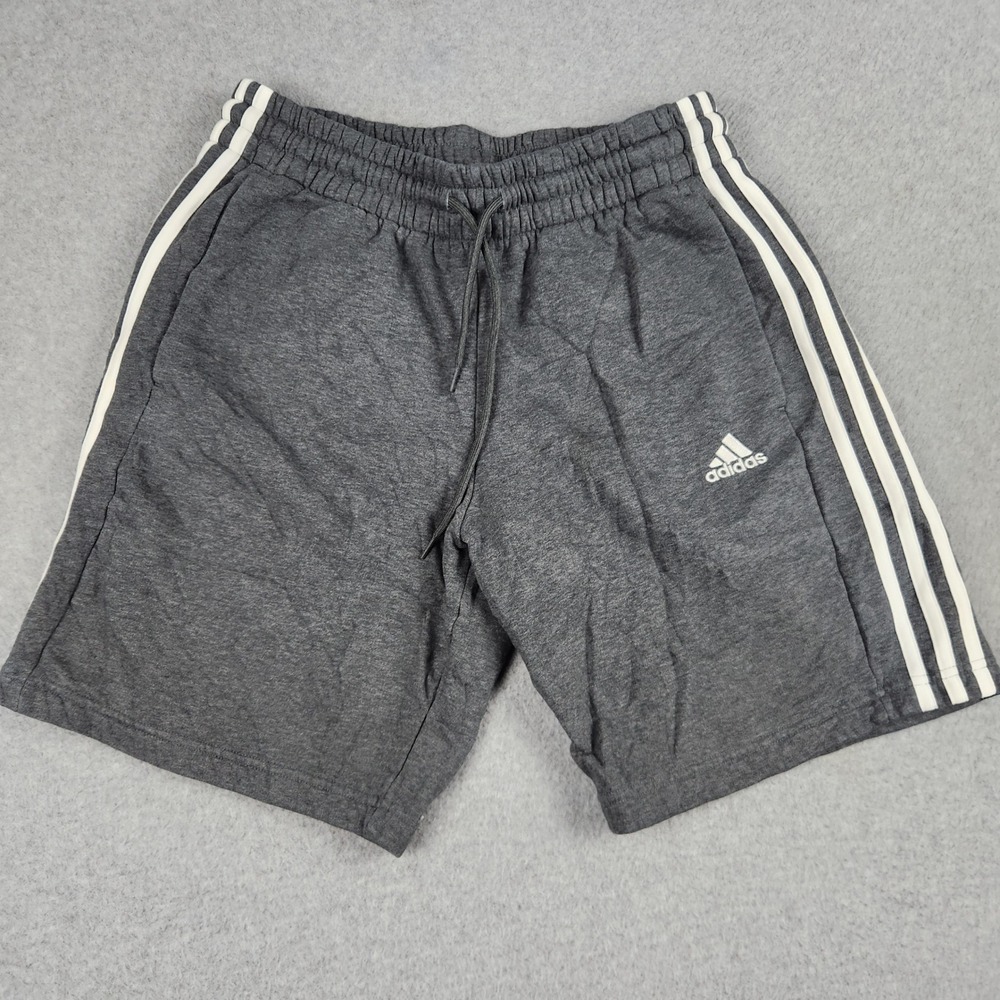 Adidas Shorts Mens Medium Gray Essentials 3-Stripe Fleece Athletic Drawstring